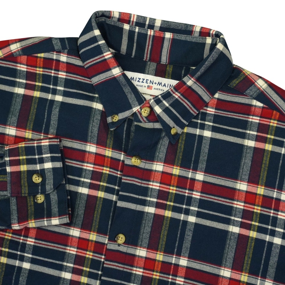 Mizzen Main Button Down Shirt Men XL Navy Red Plaid Flannel Performance Trim Fit